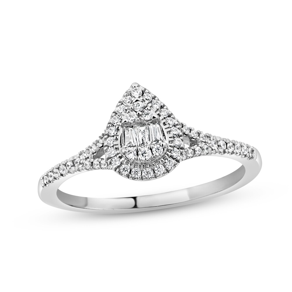 Diamond Promise Ring 1/4 ct tw Round/Baguette 10K White Gold FUAU9zBT