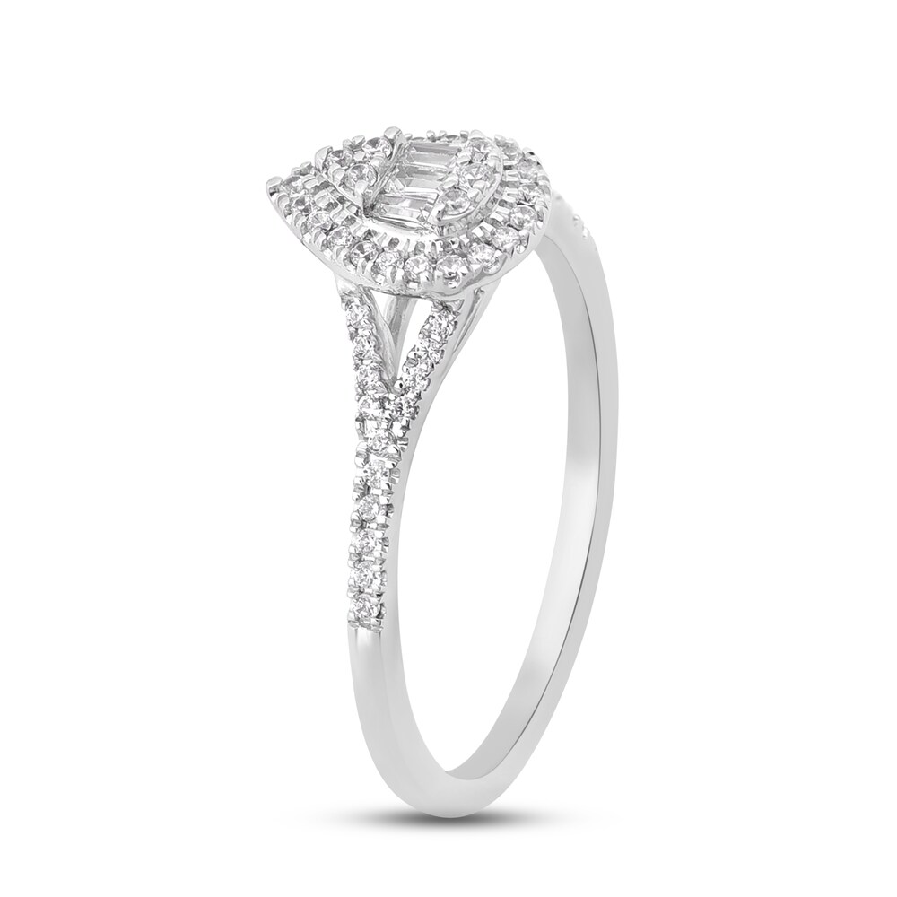 Diamond Promise Ring 1/4 ct tw Round/Baguette 10K White Gold FUAU9zBT