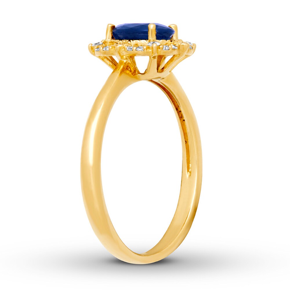 Natural Sapphire Ring 1/10 ct tw Diamonds 10K Yellow Gold GFjfUNP9