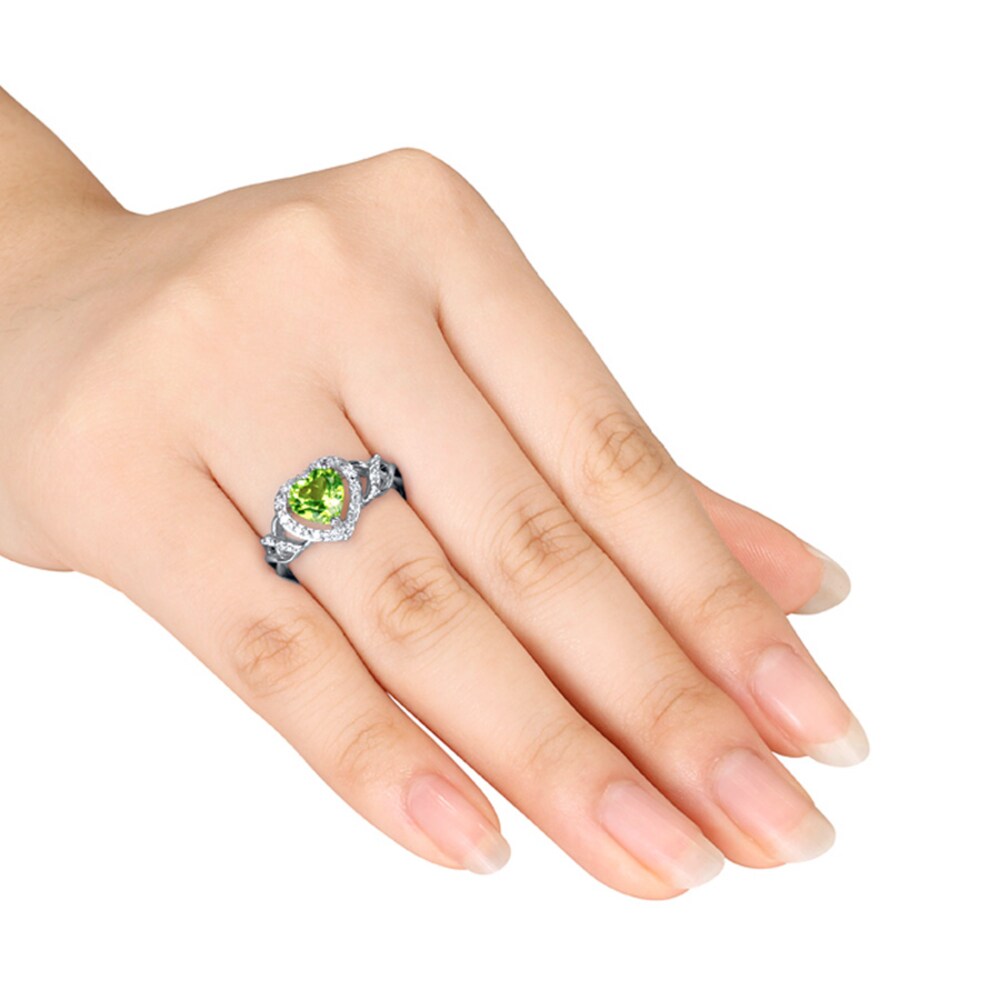 Peridot Heart Ring 1/10 ct tw Diamonds Sterling Silver GGxEZsip