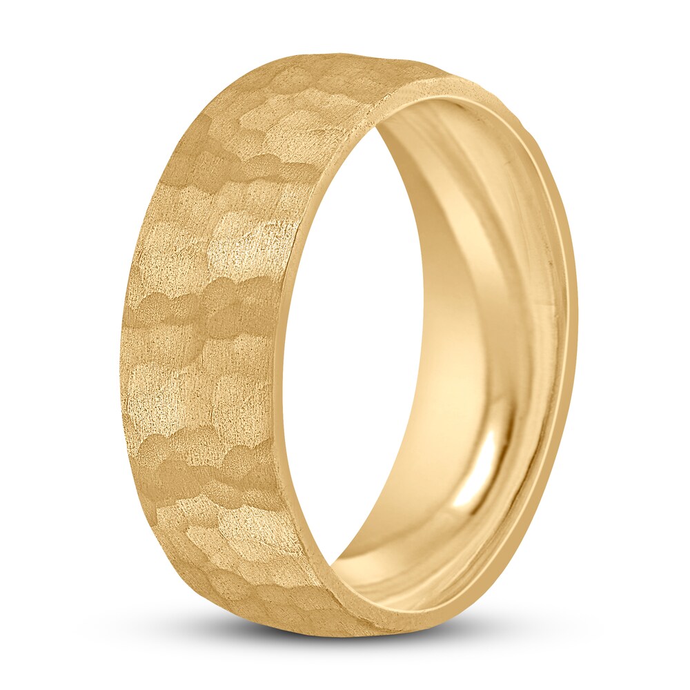 Men\'s Hammered Wedding Band 14K Yellow Gold 7mm GIV85oWZ