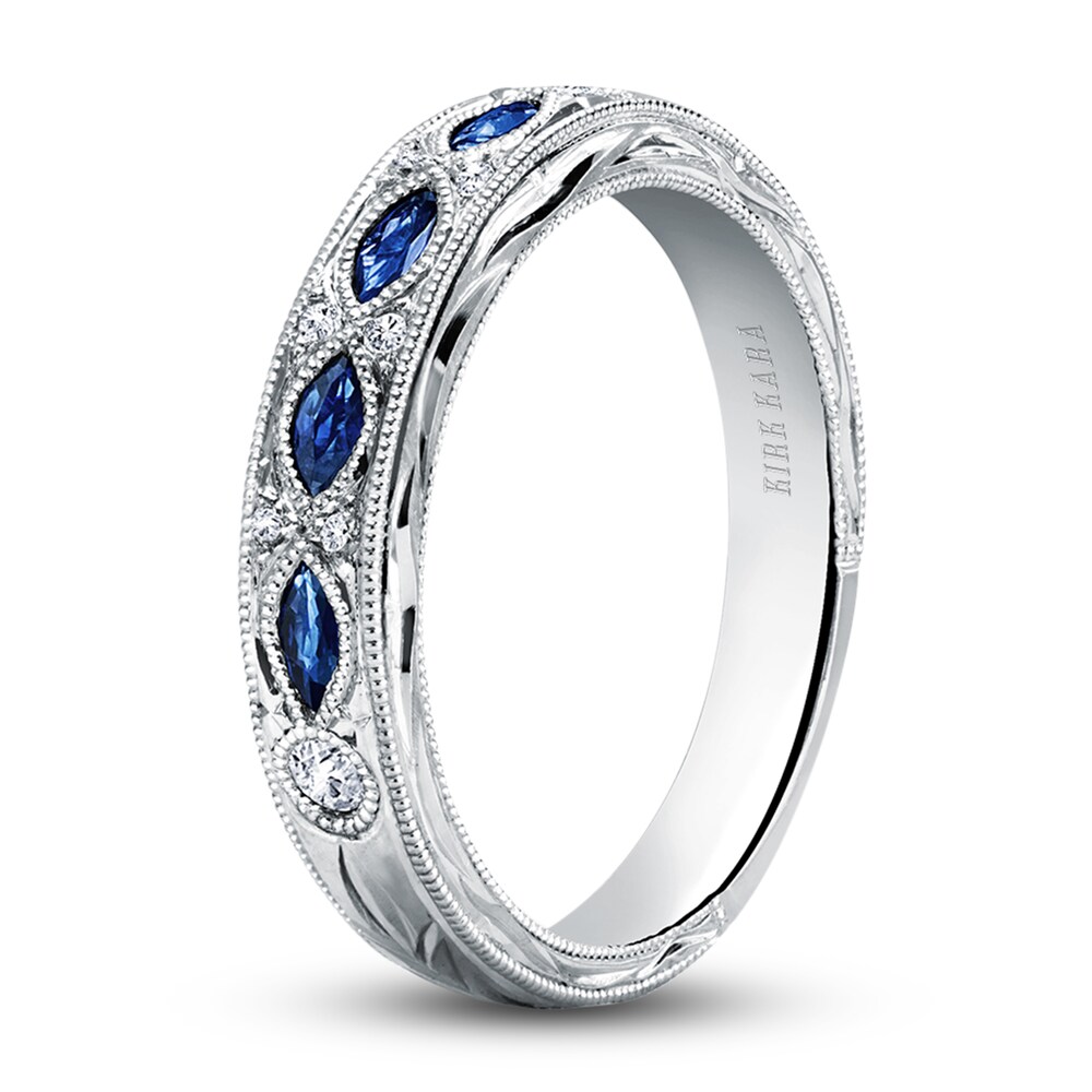 Kirk Kara Natural Blue Sapphire Anniversary Band Diamond Accents 14K White Gold GLytWbcG