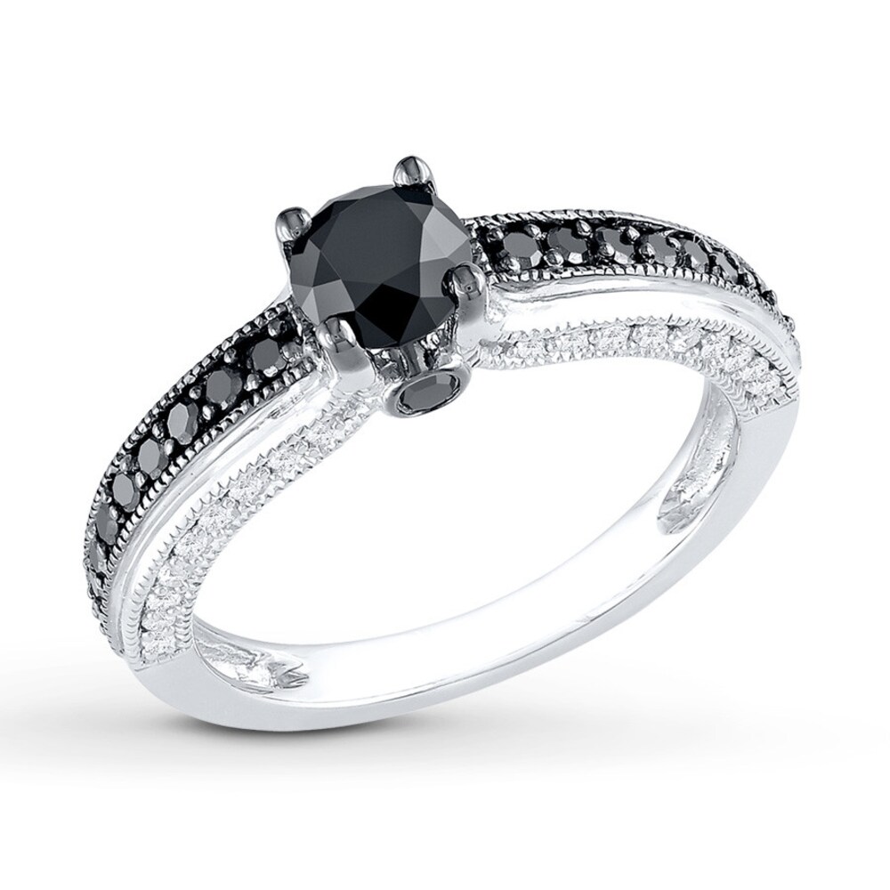 Black Diamond Ring 1-1/4 cts tw Round-cut 10K White Gold GRn9XbW3