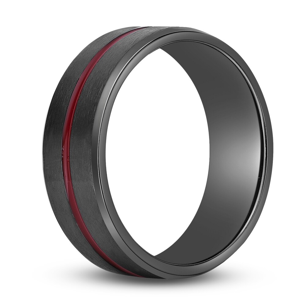 Men\'s Wedding Band Black Zirconium/Red Ion-Plating 8.0mm Glu5ZN3B