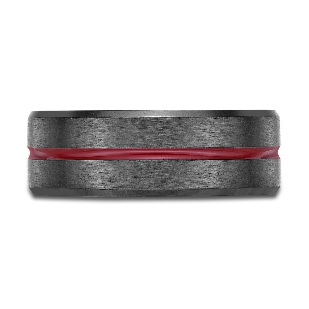 Men\'s Wedding Band Black Zirconium/Red Ion-Plating 8.0mm Glu5ZN3B