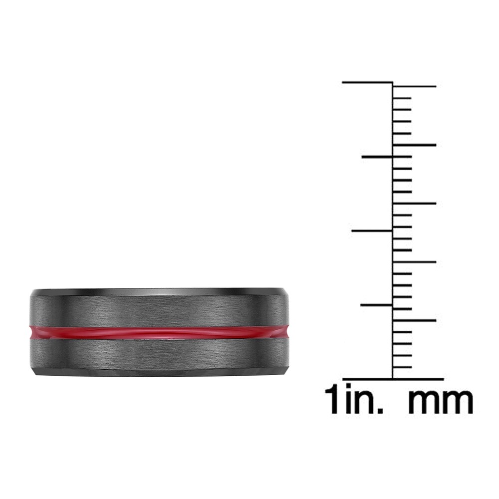 Men\'s Wedding Band Black Zirconium/Red Ion-Plating 8.0mm Glu5ZN3B