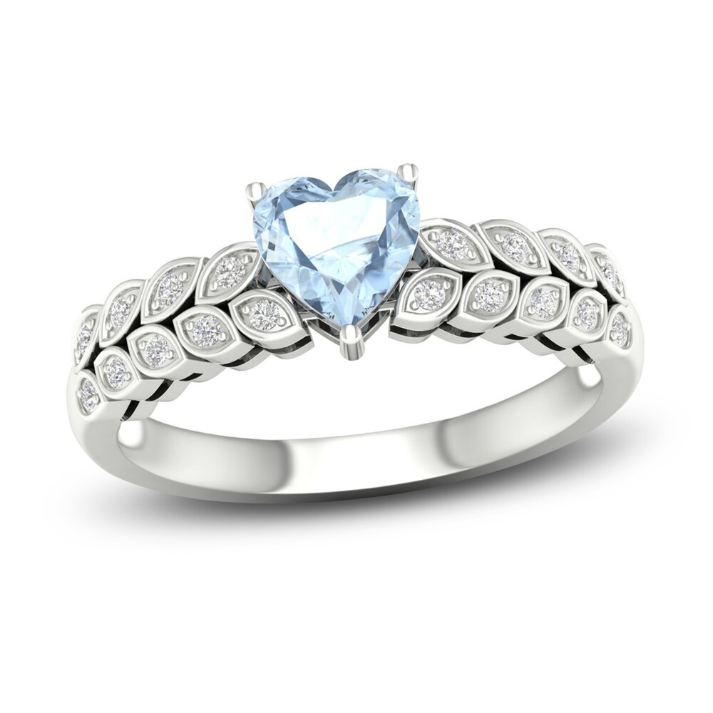 Natural Aquamarine & Lab-Created White Sapphire Heart Ring Silver GqYrKnj2