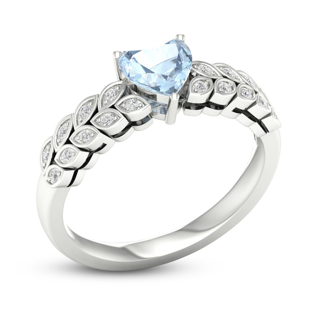 Natural Aquamarine & Lab-Created White Sapphire Heart Ring Silver GqYrKnj2