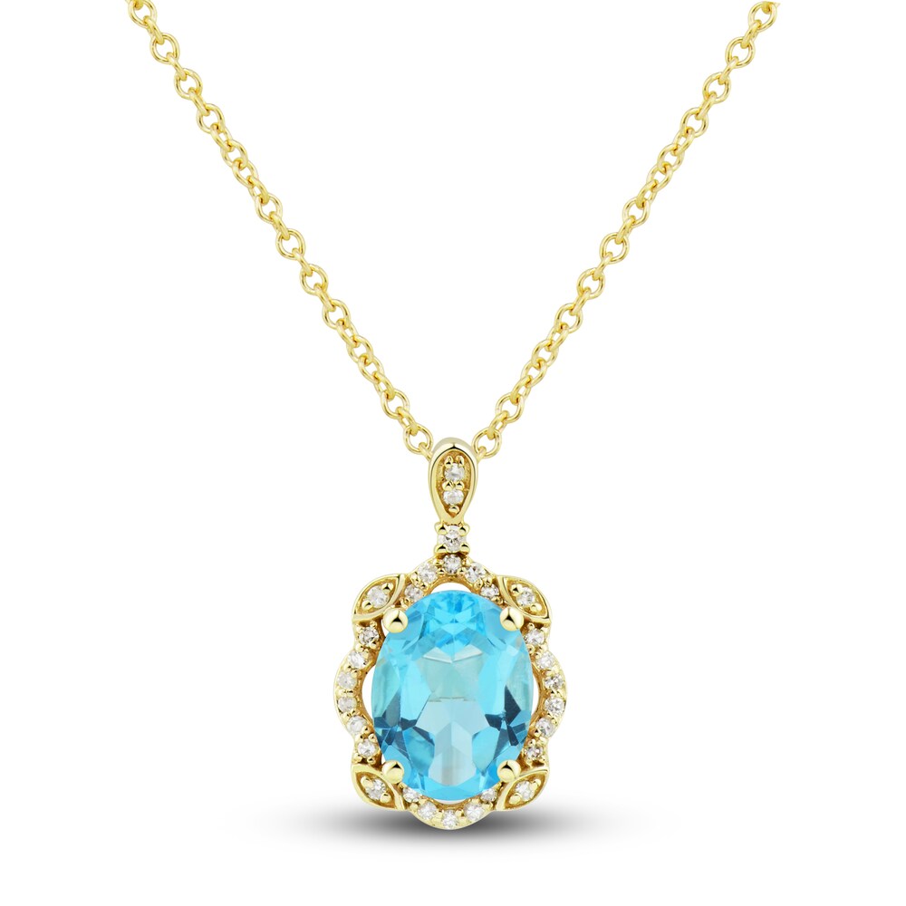 Natural Swiss Blue Topaz Ring, Earring & Necklace Set 1/3 ct tw Diamonds 10K Yellow Gold HIpZdcGD