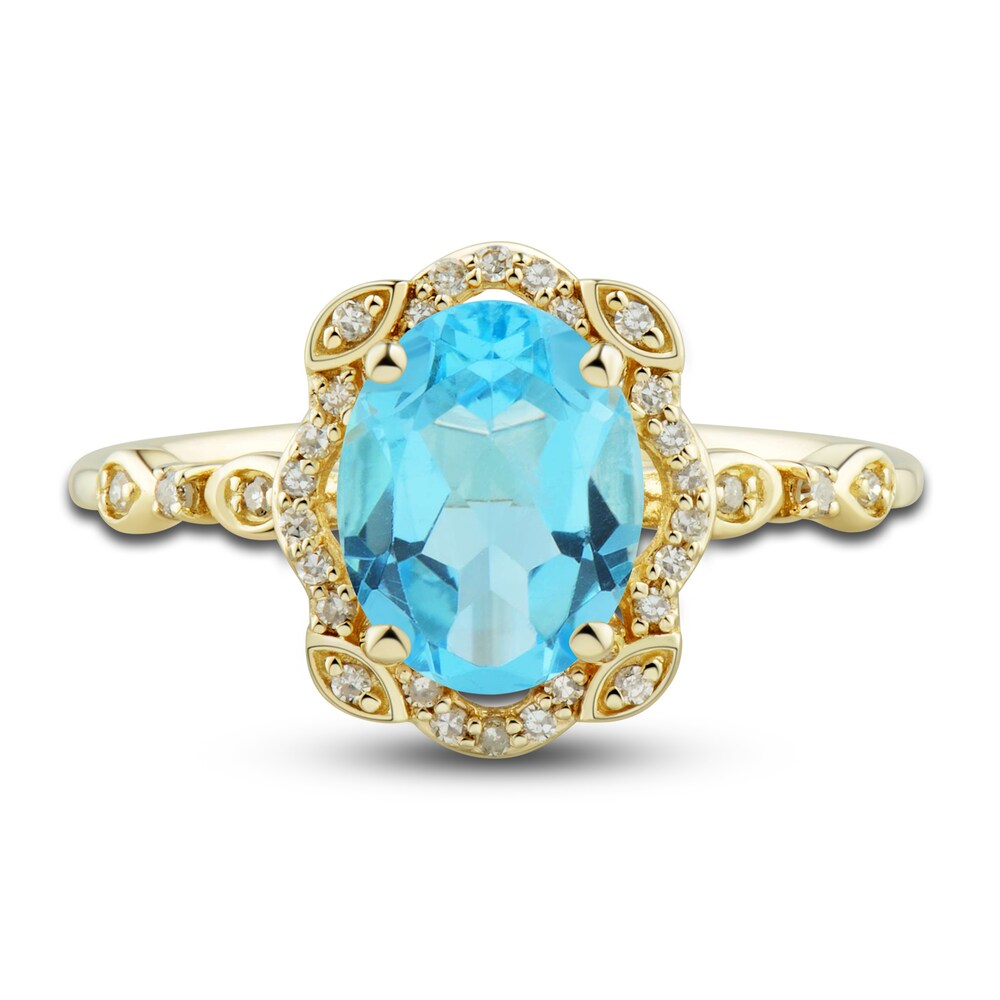 Natural Swiss Blue Topaz Ring, Earring & Necklace Set 1/3 ct tw Diamonds 10K Yellow Gold HIpZdcGD