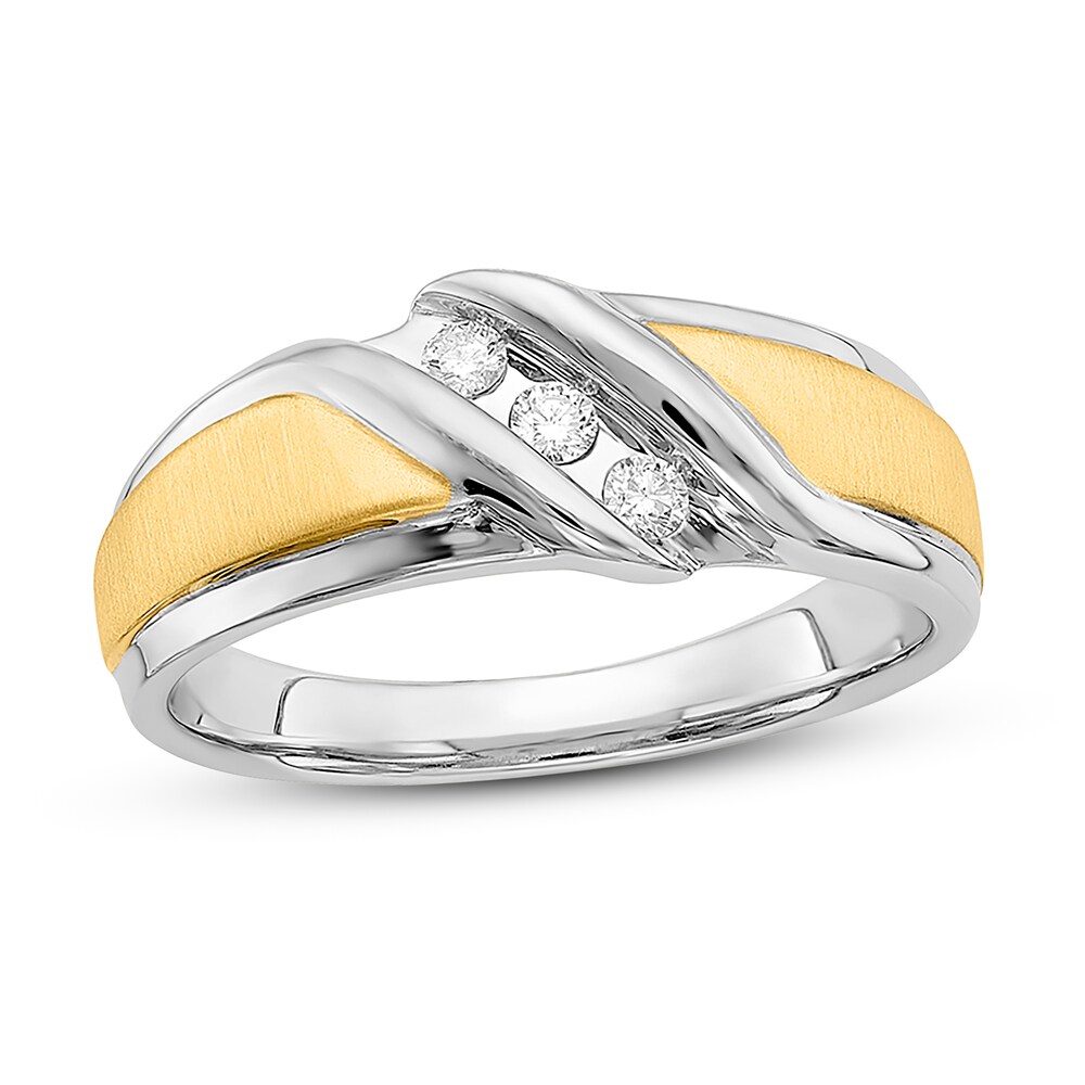 Men\'s 3-Stone Diamond Wedding Band 1/6 ct tw Round 10K Two-Tone Gold Hoqca59o [Hoqca59o]