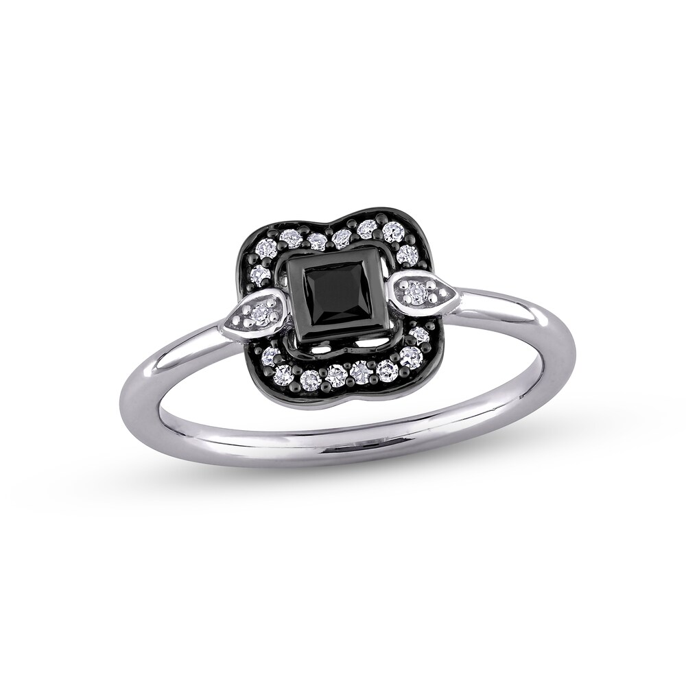 Black & White Diamond Ring 1/4 ct tw Princess/Round 10K White Gold HpUAxnk2