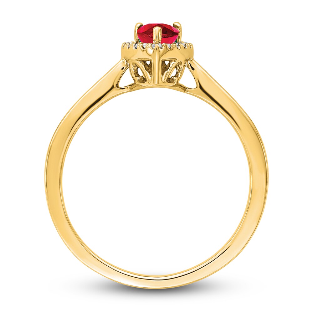 Natural Ruby Halo Ring 1/10 ct tw Diamonds 14K Yellow Gold HwPogwAS