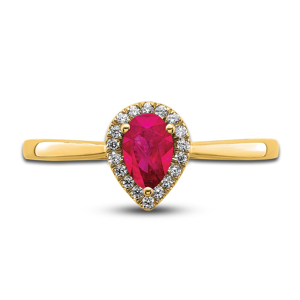 Natural Ruby Halo Ring 1/10 ct tw Diamonds 14K Yellow Gold HwPogwAS