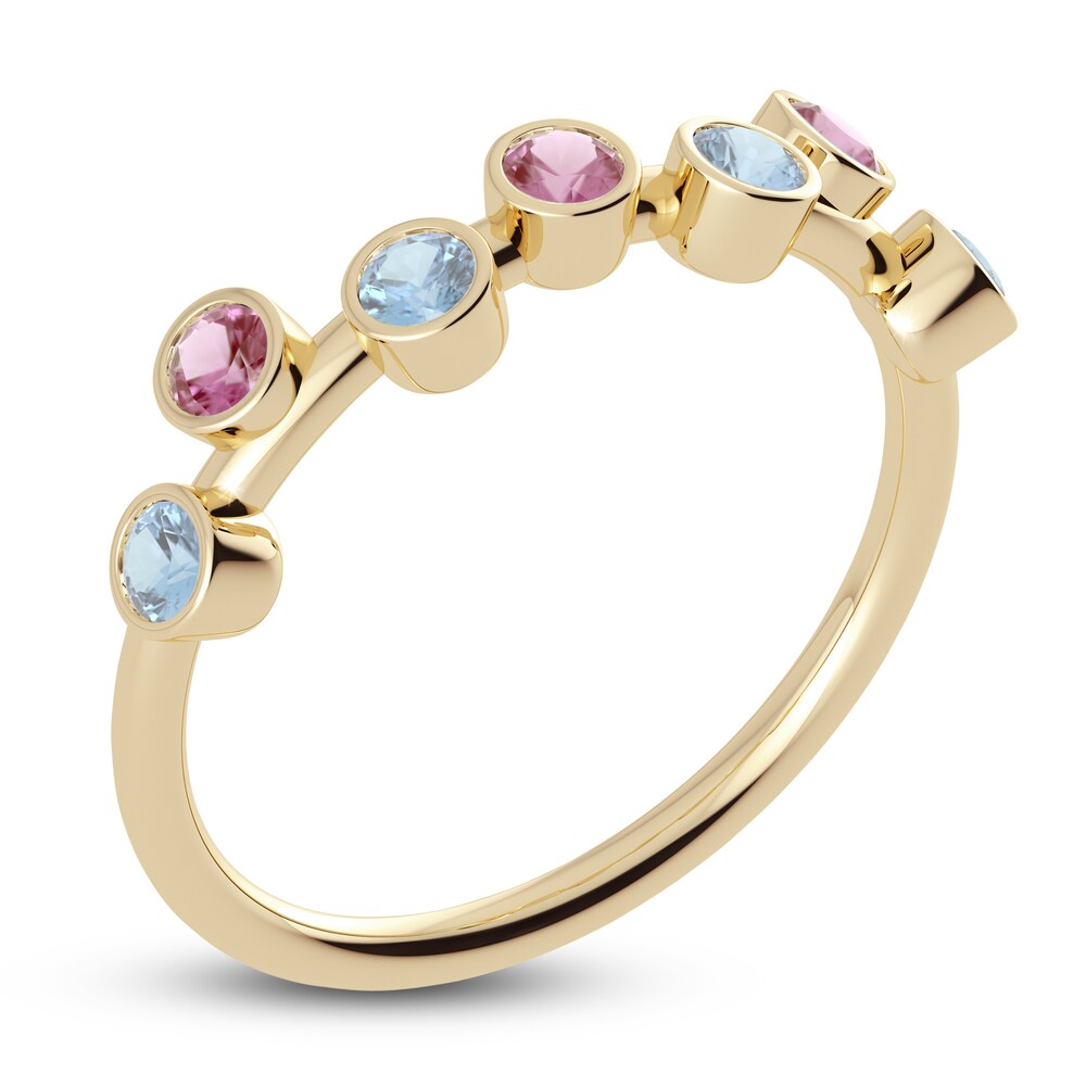 Juliette Maison Natural Pink Tourmaline & Natural Aquamarine Ring 10K Yellow Gold Hz49jINa