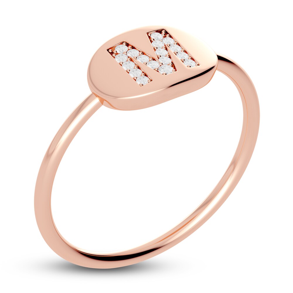 Juliette Maison Diamond Initial Oval Signet Ring 1/15 ct tw Round 10K Rose Gold IPTQxCw7