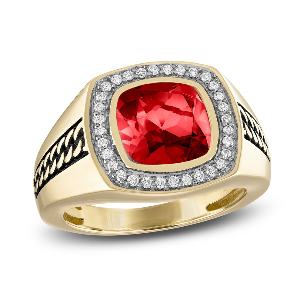 1933 by Esquire Men\'s Natural Garnet Ring 1/4 ct tw Diamonds 10K Yellow Gold IZwm1cvi
