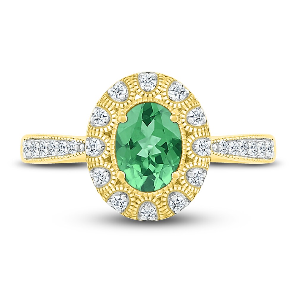 Lab-Created Emerald & Lab-Created Sapphire Ring 10K Yellow Gold JKGcQVhS