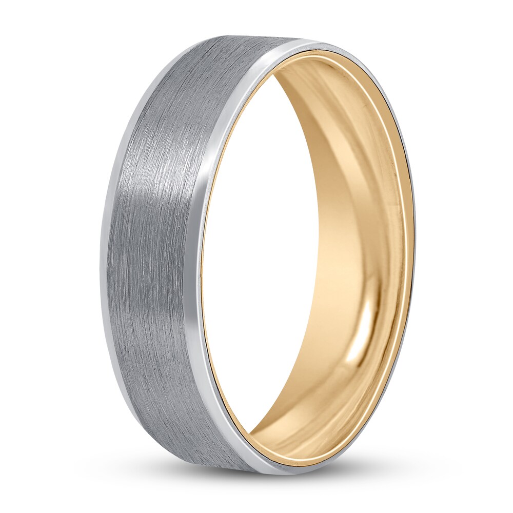 Men\'s Frosted Wedding Band 14K Two-Tone Gold 5mm JT3Qr3NB