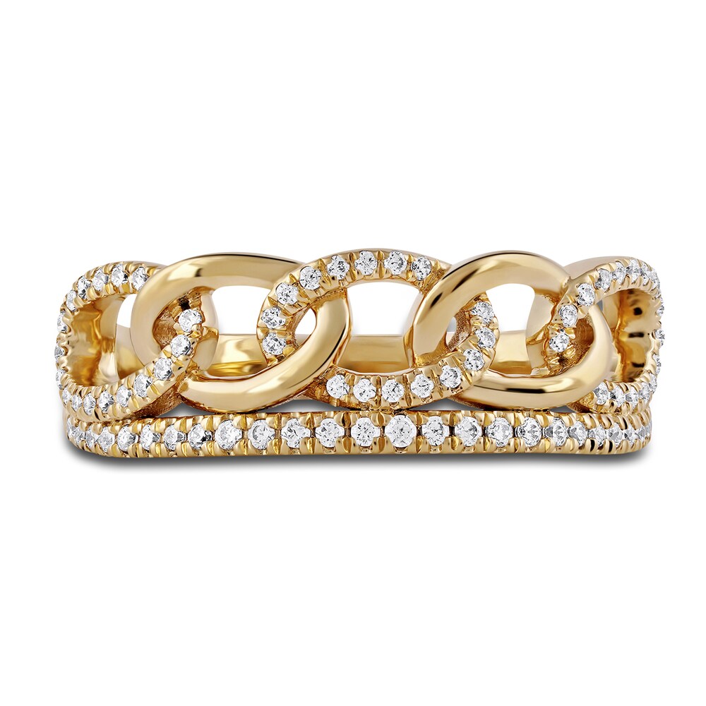 Diamond Cuban Link Ring 1/4 ct tw Round 14K Yellow Gold JeLTH8FZ