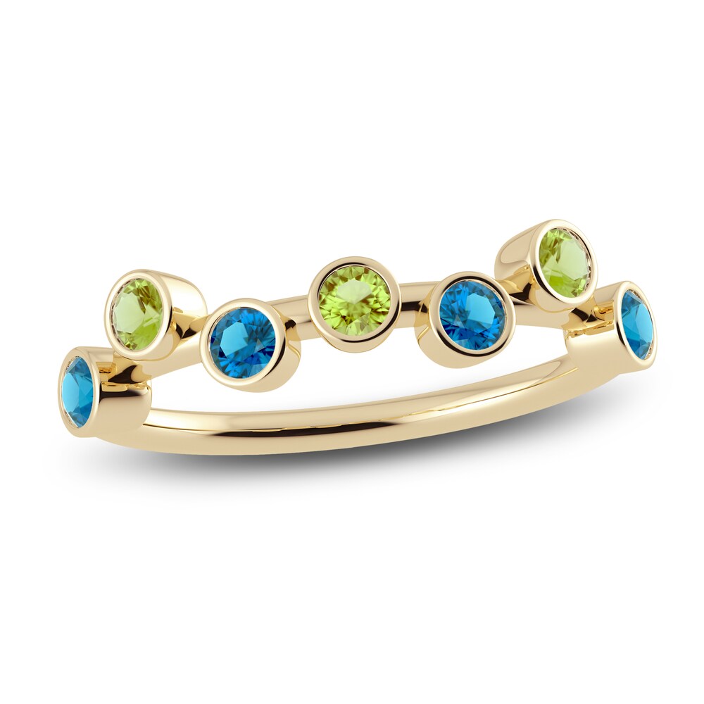 Juliette Maison Natural Peridot & Natural Blue Zircon Ring 10K Yellow Gold JwsjAUFY