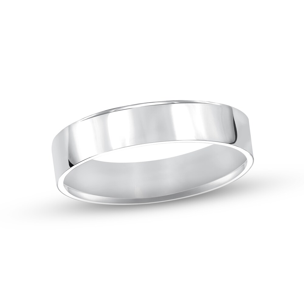 Polished Flat Wedding Band 14K White Gold 5.0mm K2FEJhSC