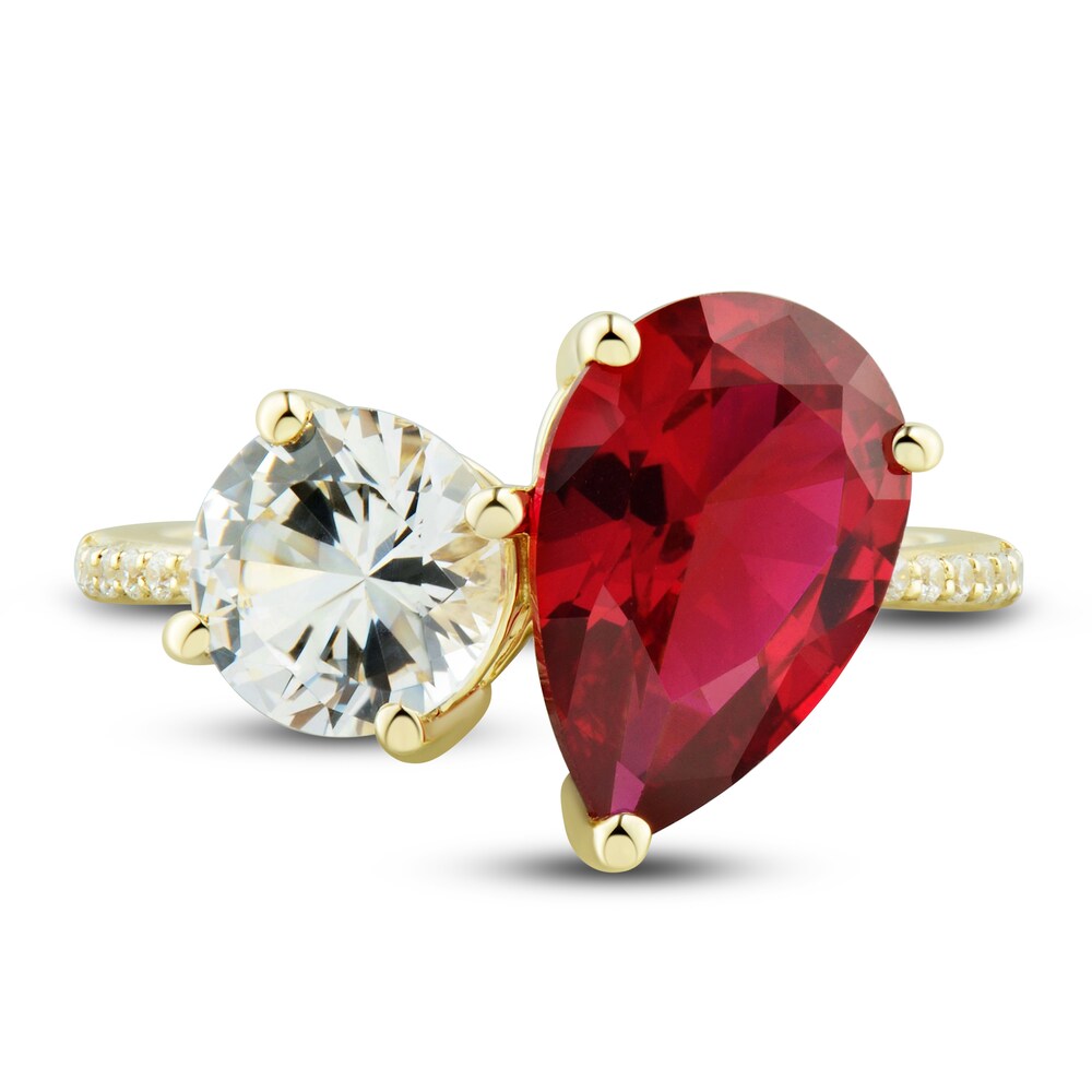 Lab-Created White Sapphire & Lab-Created Ruby Ring 1/15 ct tw Diamonds 10K Yellow Gold 18\" KI2WORWK