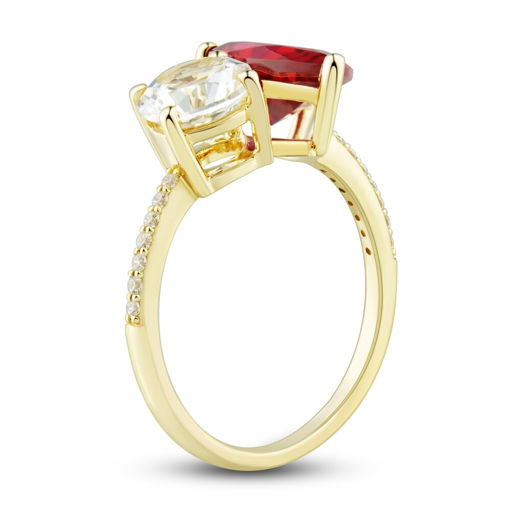 Lab-Created White Sapphire & Lab-Created Ruby Ring 1/15 ct tw Diamonds 10K Yellow Gold 18\" KI2WORWK