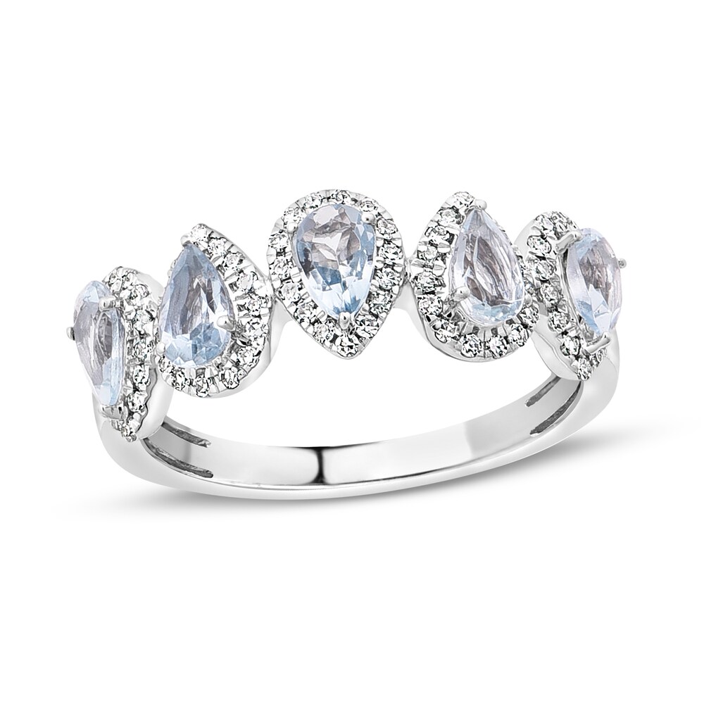 Natural Aquamarine Anniversary Ring 1/3 ct tw Diamonds 14K White Gold KSdURSgU [KSdURSgU]