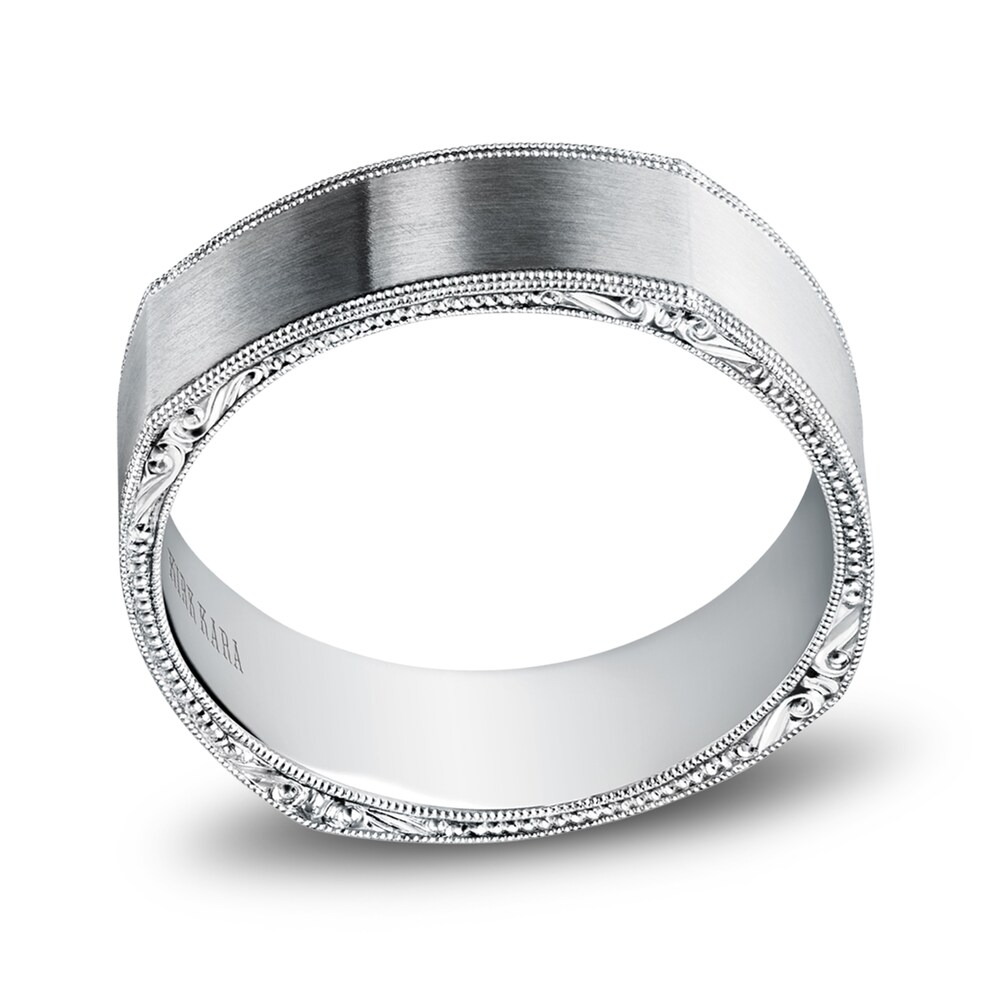 Kirk Kara Men\'s Engraved Satin Wedding Band 18K White Gold KYvTQrqX