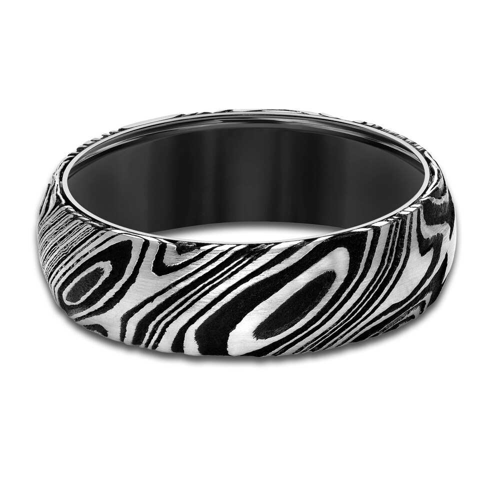 Men\'s Damascus Wedding Band Black Tungsten/Damascus Steel 7.0mm KsBMsVFz