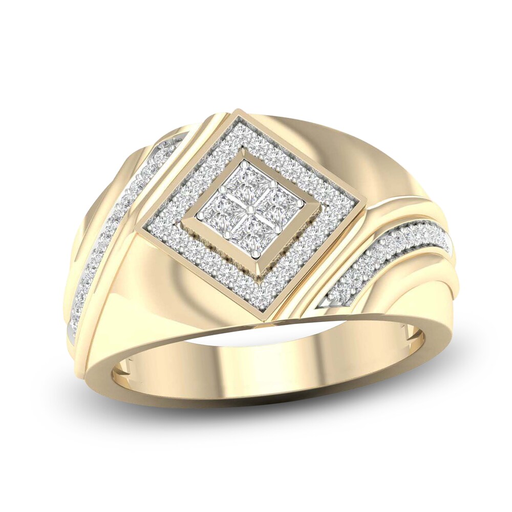 Men's Diamond Ring 1/2 ct tw Princess/Round 10K Yellow Gold L7e0vc1E