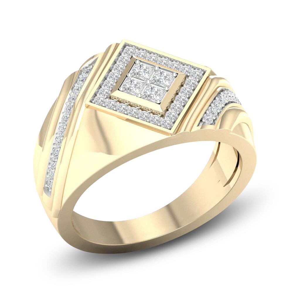 Men\'s Diamond Ring 1/2 ct tw Princess/Round 10K Yellow Gold L7e0vc1E