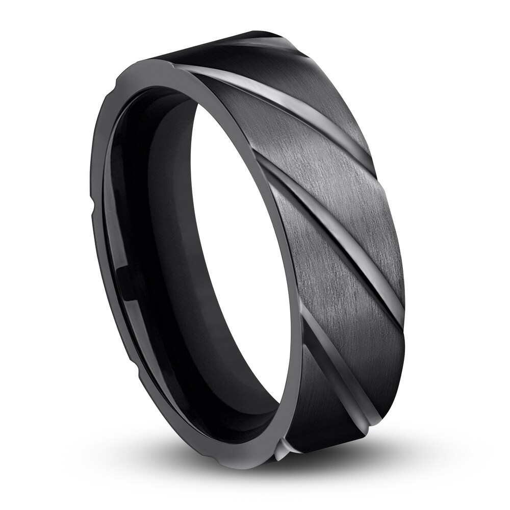 Swirl Wedding Band Black Titanium 7.0mm L9vO6rqV