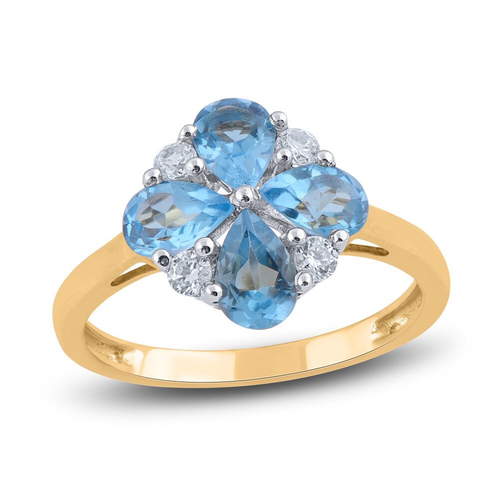 Natural Blue Topaz Ring 1/5 ct tw Diamonds 14K Yellow Gold LAKnFPs9