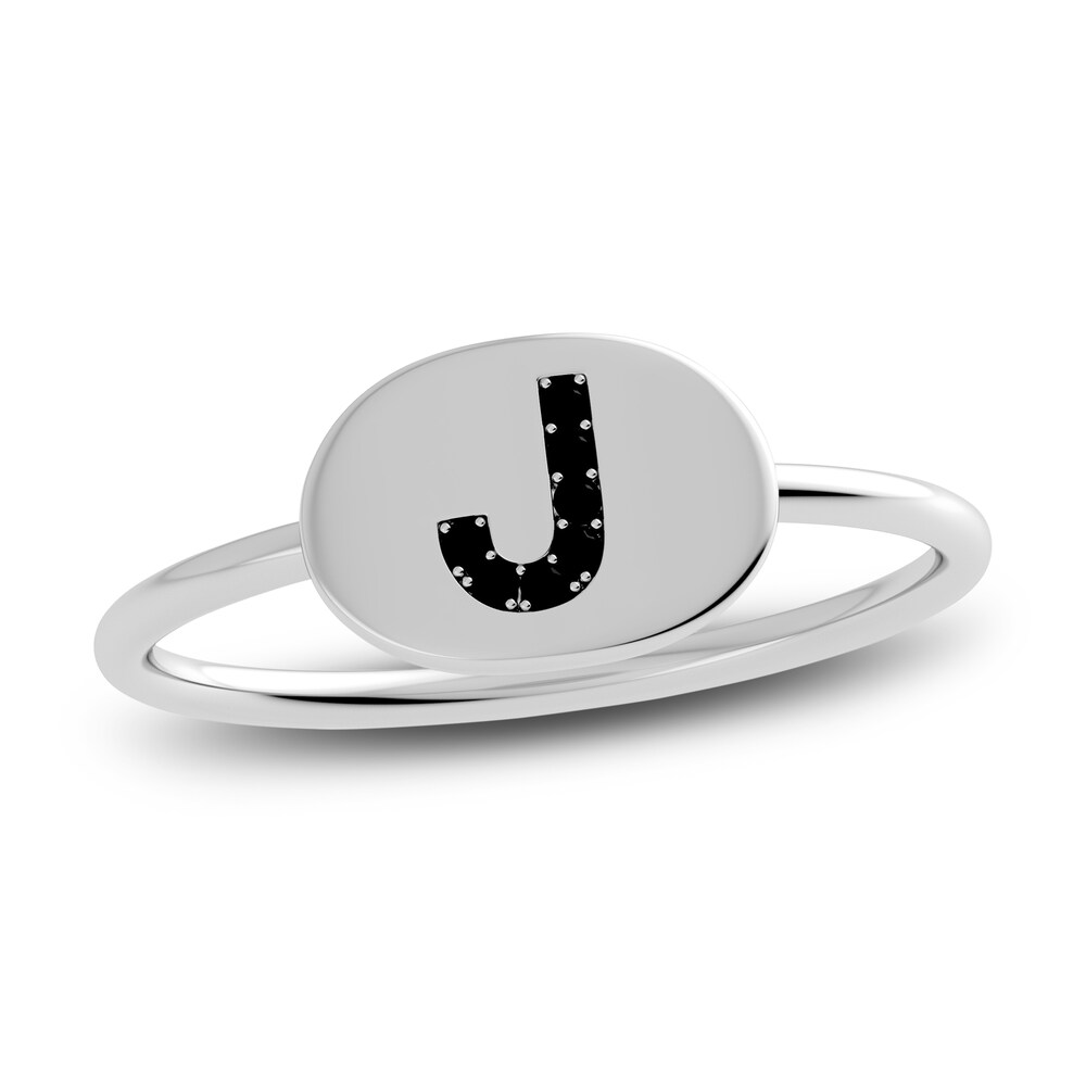 Juliette Maison Black Diamond Initial Oval Signet Ring 1/6 ct tw Round 10K White Gold LexTtigA [LexTtigA]