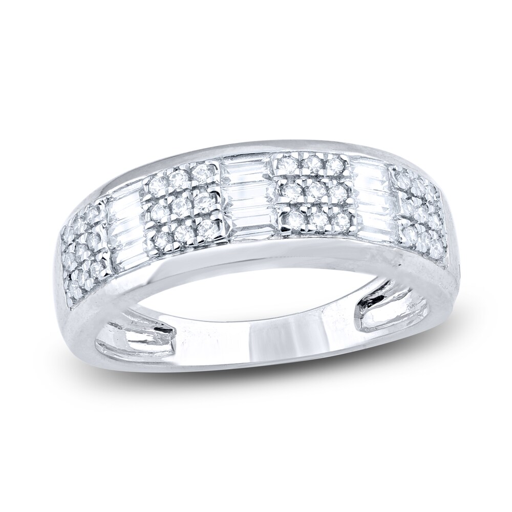 Diamond Multi-Row Anniversary Band 1/2 ct tw Round/Baguette 14K White Gold Lf39Bn0R