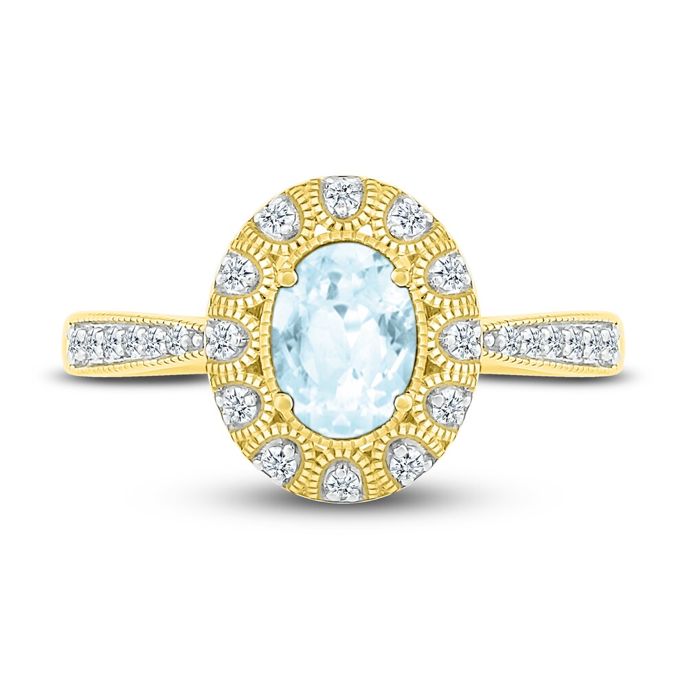 Lab-Created Sapphire & Natural Aquamarine Ring 10K Yellow Gold M8yMyjJt