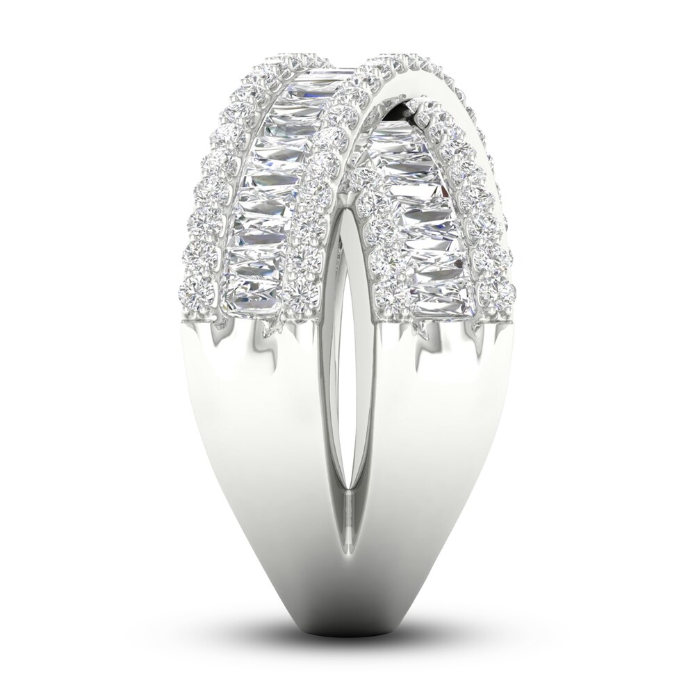 Lab-Created Diamond Criss-Cross Ring 1-3/4 ct tw Round/Baguette 14K White Gold MS1jhUzL