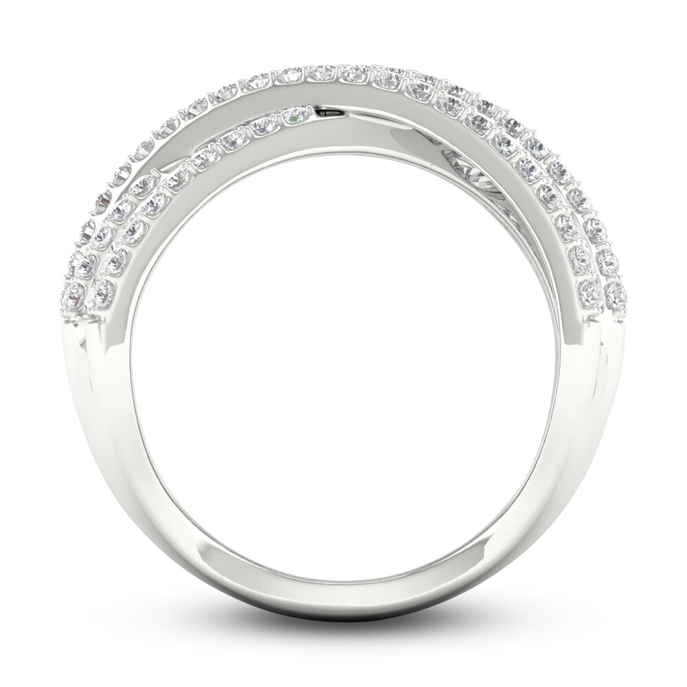 Lab-Created Diamond Criss-Cross Ring 1-3/4 ct tw Round/Baguette 14K White Gold MS1jhUzL