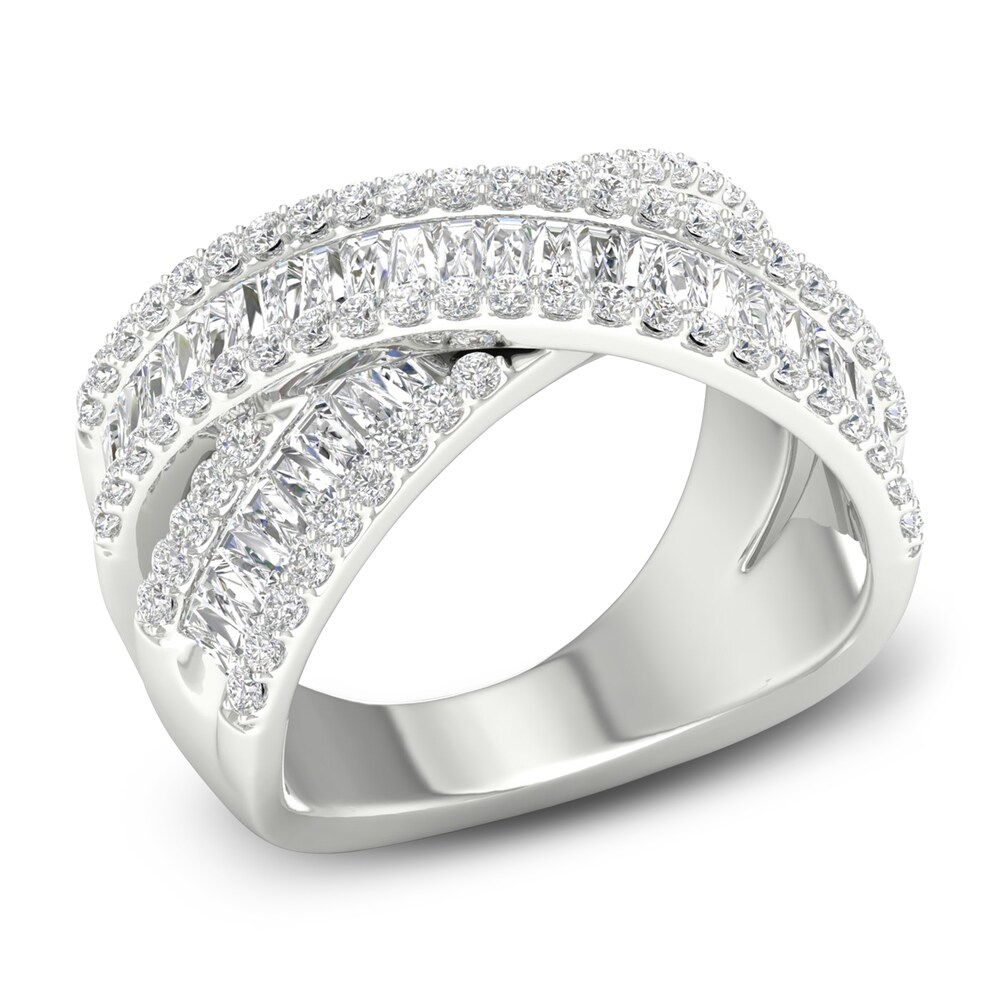 Lab-Created Diamond Criss-Cross Ring 1-3/4 ct tw Round/Baguette 14K White Gold MS1jhUzL