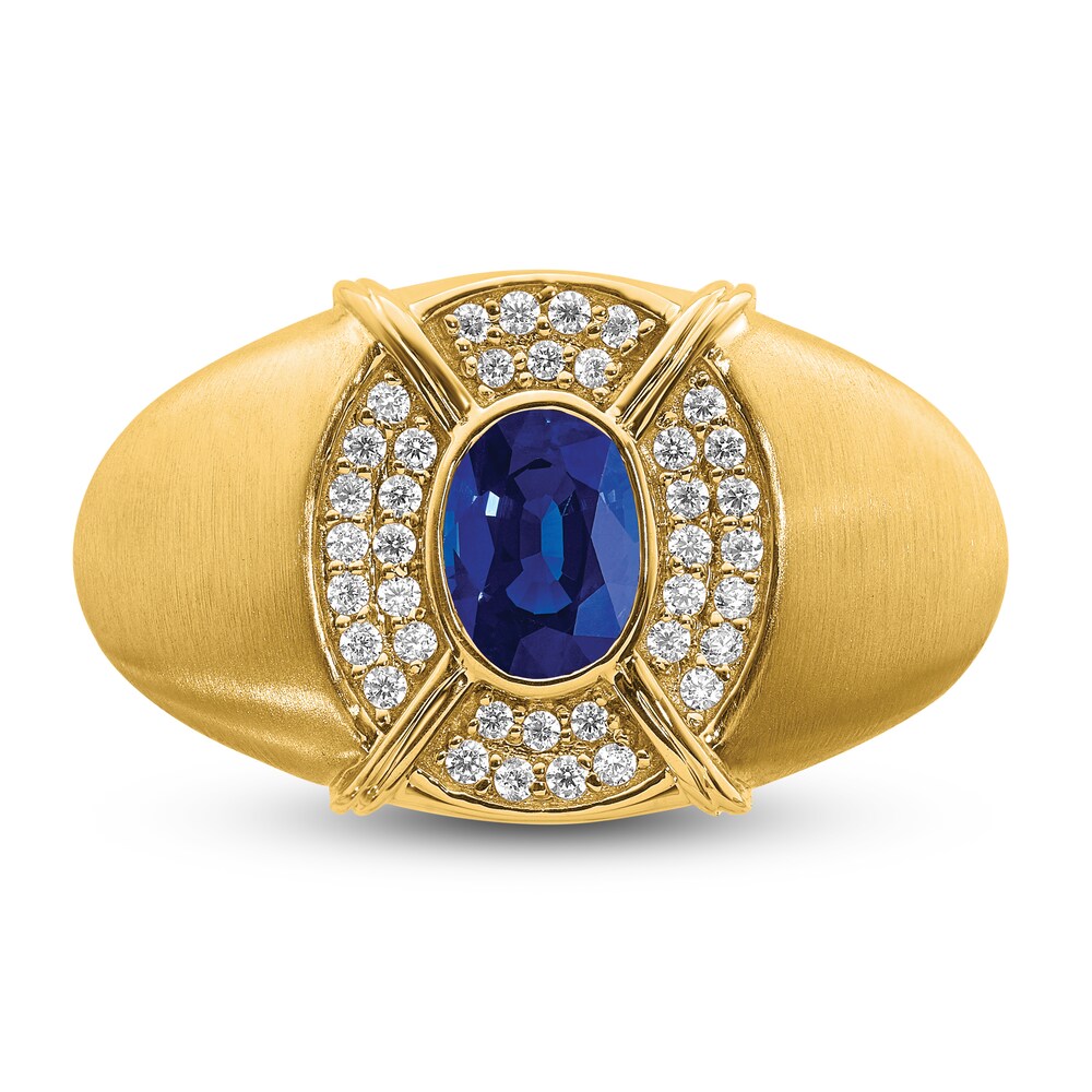 Men\'s Lab-Created Blue Sapphire Ring 1/5 ct tw Diamonds 14K Yellow Gold MT3hQyLC