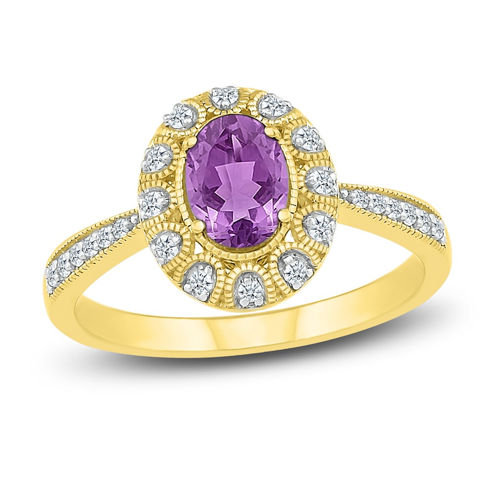 Lab-Created Sapphire & Natural Amethyst Ring 10K Yellow Gold MhcTHUdY