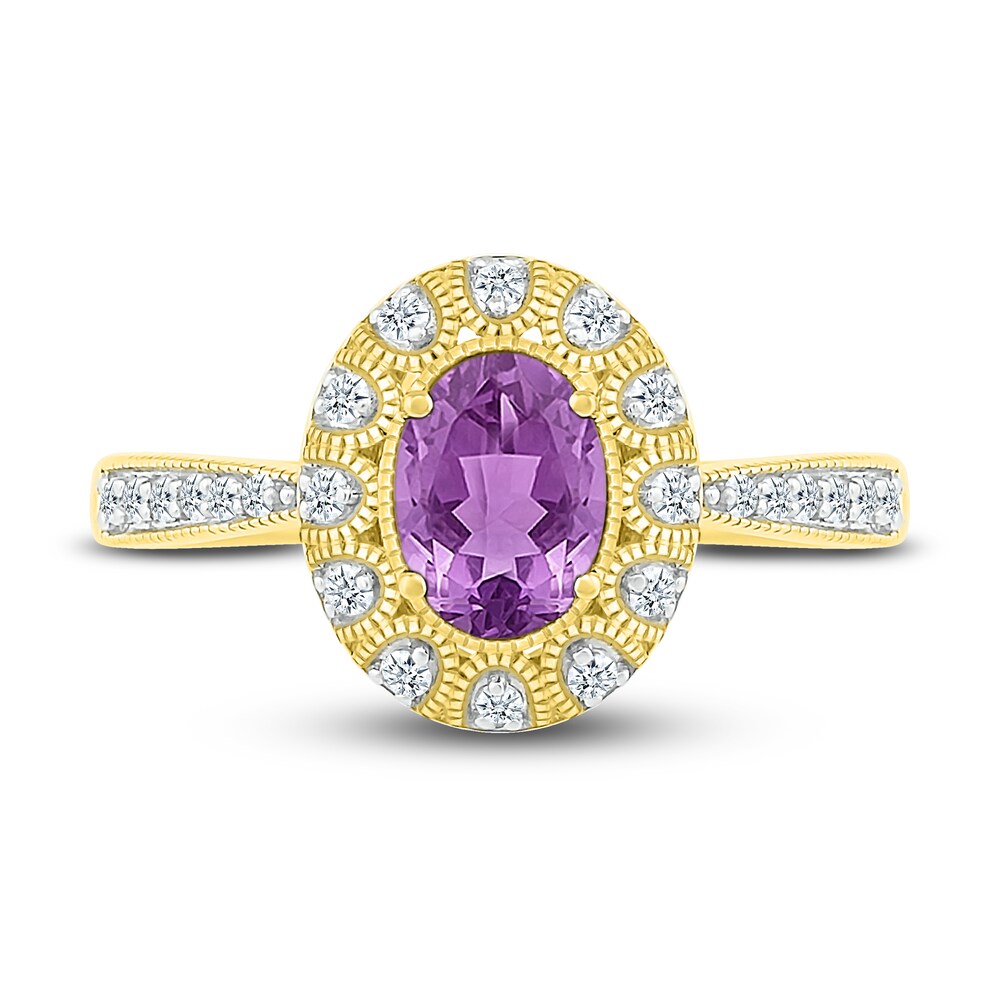 Lab-Created Sapphire & Natural Amethyst Ring 10K Yellow Gold MhcTHUdY