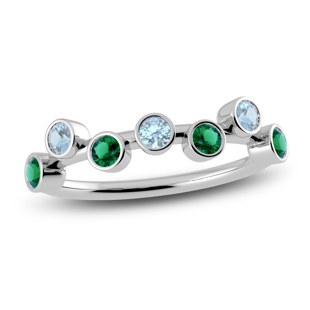 Juliette Maison Natural Aquamarine & Natural Emerald Ring 10K White Gold Mizc1cG1 [Mizc1cG1]