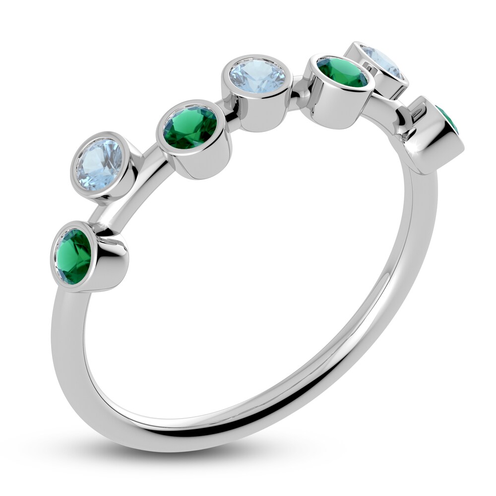 Juliette Maison Natural Aquamarine & Natural Emerald Ring 10K White Gold Mizc1cG1