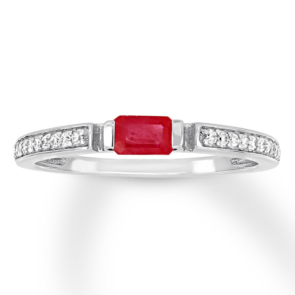 Natural Ruby Stackable Ring 1/10 ct tw Diamonds 10K White Gold MmNsRBL7