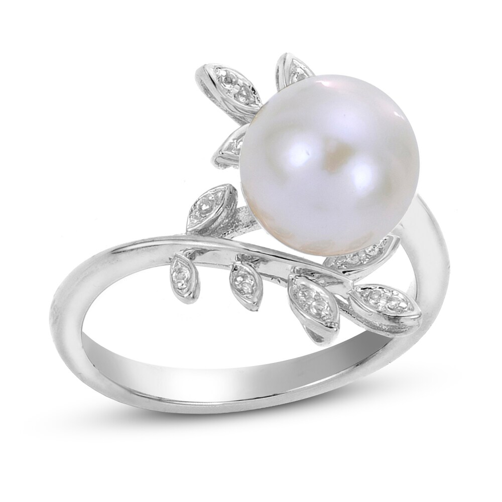 Cultured Freshwater Pearl Ring White Topaz Sterling Silver MtPm69Y6