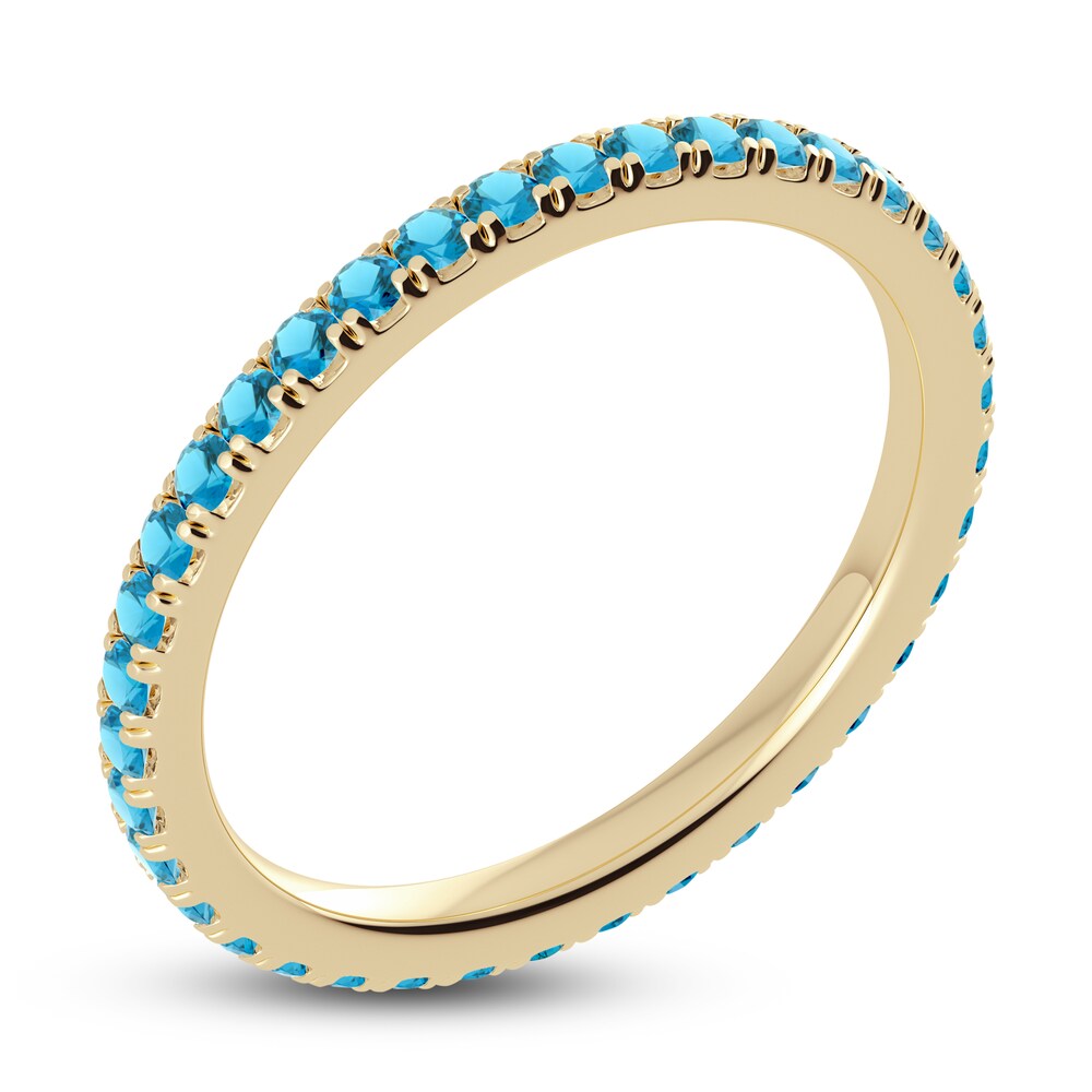 Juliette Maison Natural Blue Zircon Eternity Ring 10K Yellow Gold MtxCncmZ