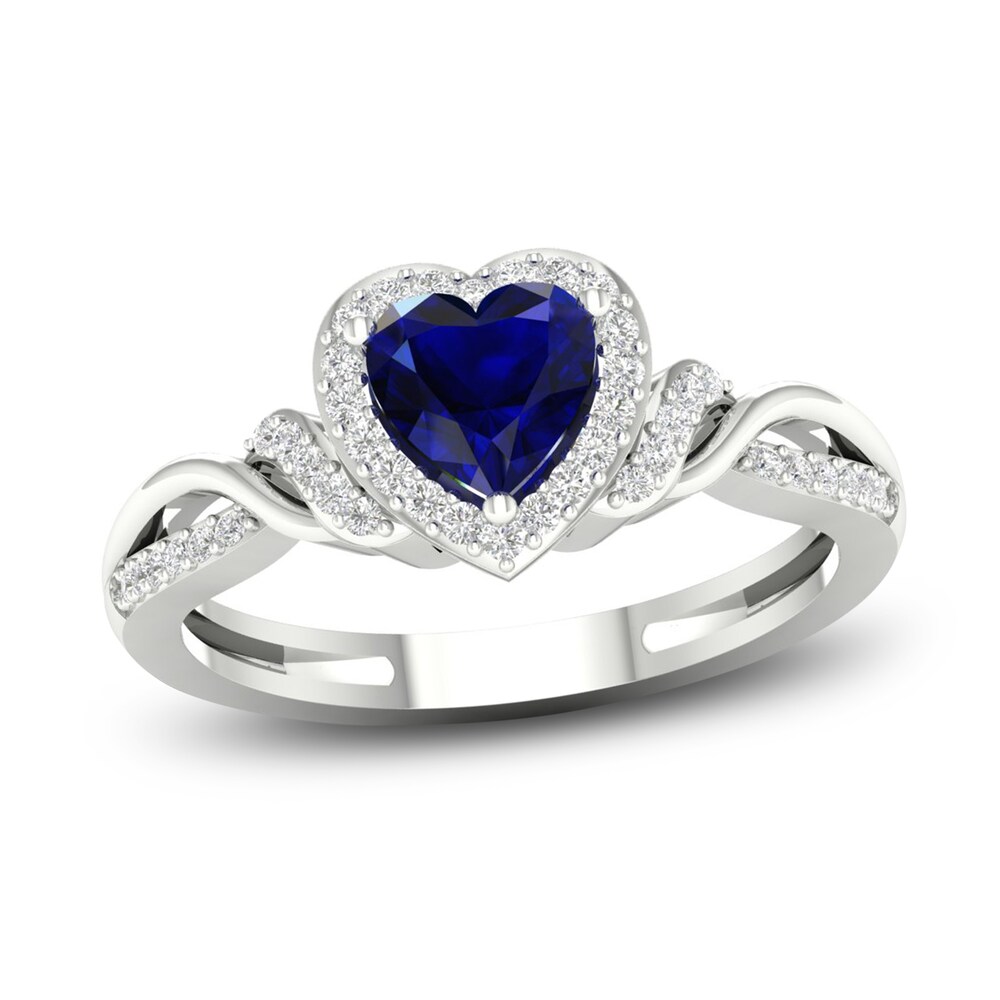 Lab-Created Blue Sapphire & Lab-Created White Sapphire Heart Ring Sterling Silver MyN0KLmS